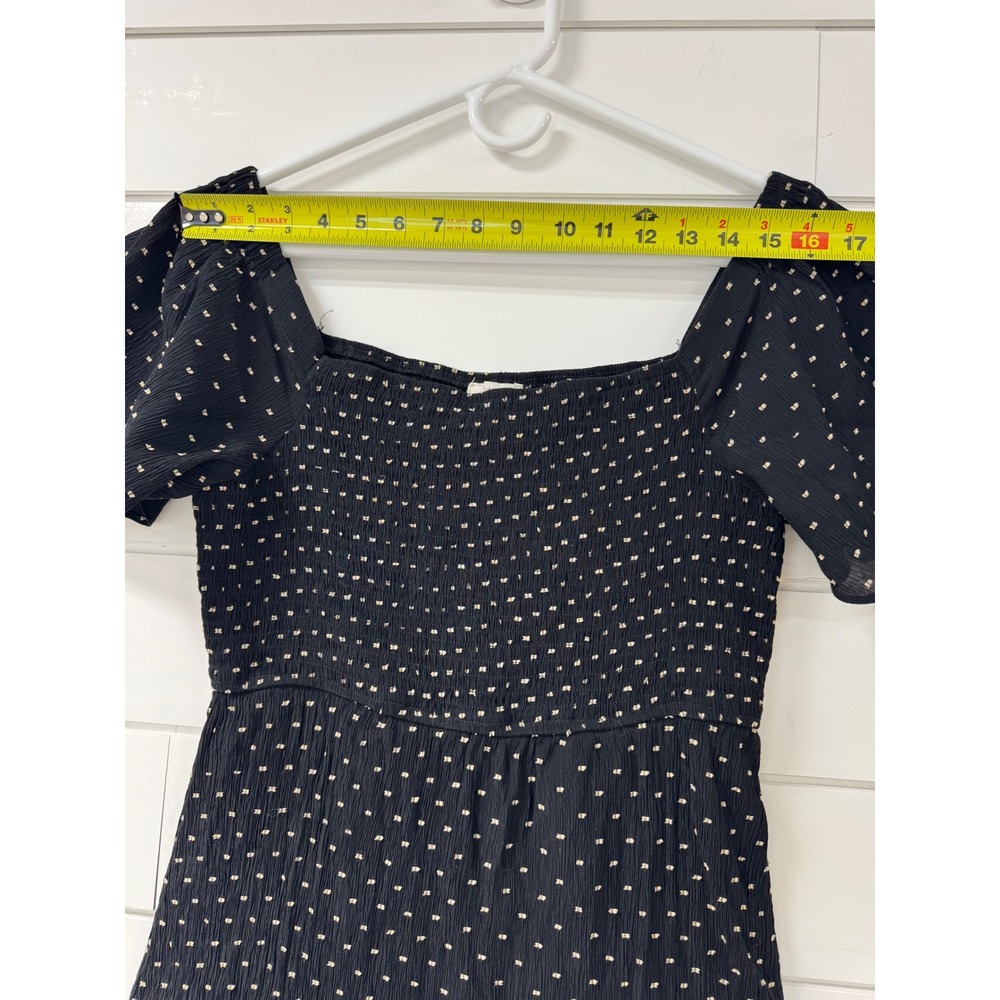 Ott Black Polka Dot Smocked Mini Dress Flutter Sleeve Cottagecore Square Neck - Picture 4 of 7